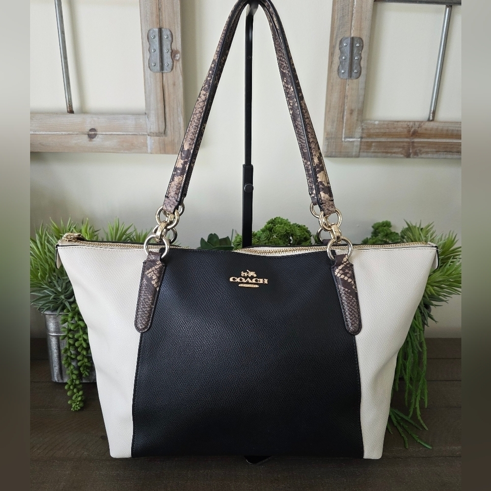 Coach Large Colorbock Leather Ava Tote With Snakeskin Embossed Handles